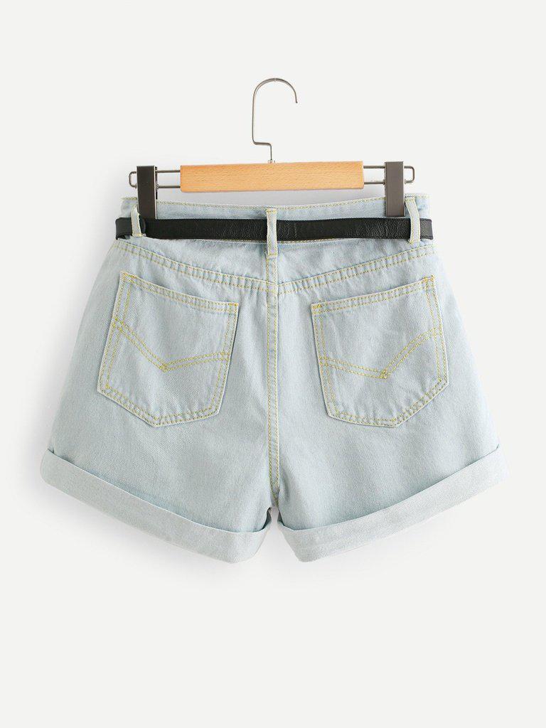 Cuffed Denim Shorts With Belt-bottom-Des Mess