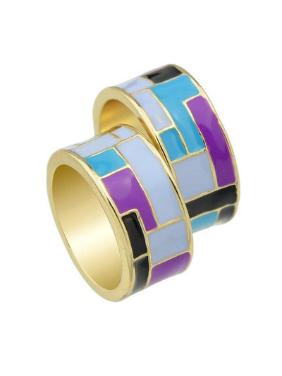 Purple-8 Enamel Geometric Pattern Finger Rings-jewelry-Des Mess