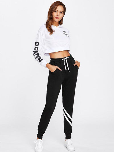 Drawstring Waist Striped Trim Sweatpants-bottom-Des Mess