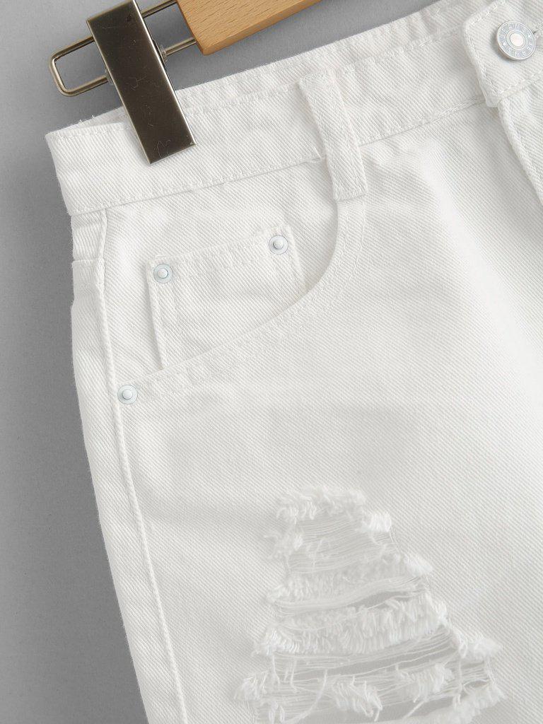 Raw Hem Ripped Denim Shorts-bottom-Des Mess