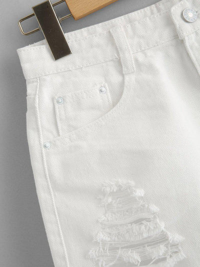Raw Hem Ripped Denim Shorts-bottom-Des Mess