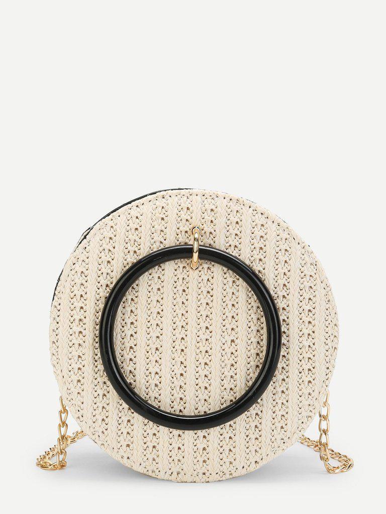 Ring Detail Straw Round Chain Bag-accessories-Des Mess