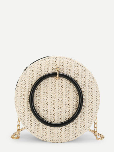 Ring Detail Straw Round Chain Bag-accessories-Des Mess